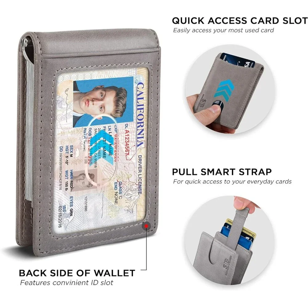 RFID Blocking Slim Bifold Genuine Leather Minimalist Front Pocket Wallet for Men